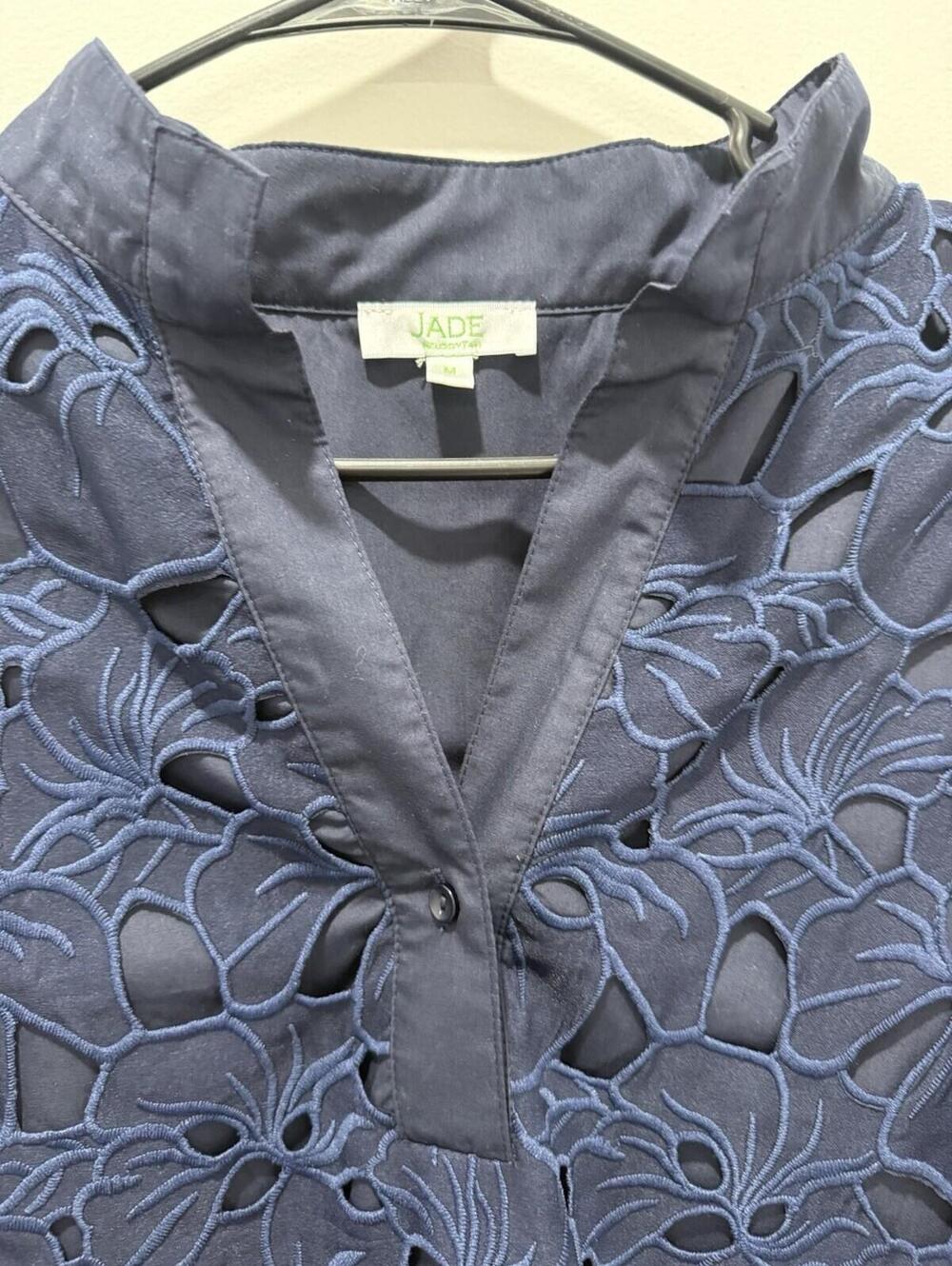 Jade Melody Tam Eyelet Lace Top Floral Tunic Boho Medium Preppy Blouse Blue - Picture 7 of 13